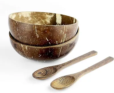 Coconut Bowl Set 2 Bowls & Spoons HandCrafted Eco-Friendly Natural Coconut Shell • £7.39