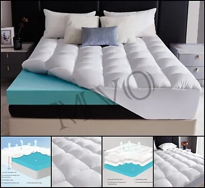 10cm Thick Memory Foam& Microfiber Mattress Topper With Side Skirt Hotel Quality • £89.99