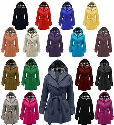 £21.99 • Buy Ladies Belted Long Coat Womens Girls Winter Hooded Warm Jacket UK
