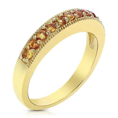 1/2 Cttw Orange Sapphire Wedding Band Yellow Gold Plated Over Silver Milgrain • $59.99