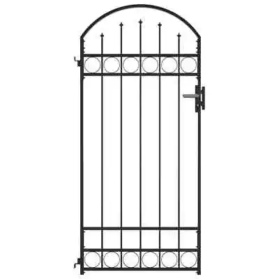 Fence Gate With Arched Top Steel 89x200cm Black Garden Entrance Door VidaXL • £144.99