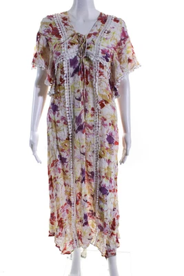 $19.99 • Buy Dina Agam Womens V Neck Abstract Floral Tie Maxi Dress White Size M  LL19LL