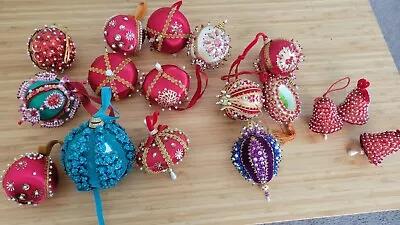 Vintage Christmas Ornaments Hand Crafted Sequin Beaded Push Pin Lot *FLAWS* • $45