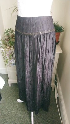 £18 • Buy Jaeger SILK Brown Metallic Crinkle Maxi Skirt BOHO Bead Sequin Embelish Size 18