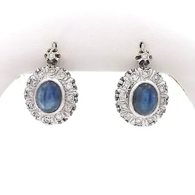 14k White Gold Ceylon Sapphire Diamond Earrings Art Deco Appraisal • $4654.05