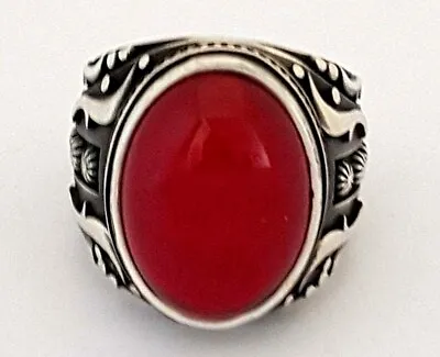 Solid 925 Sterling Silver Turkish Handmade Jewelry Red Agate Men's Ring All Size • $55.99