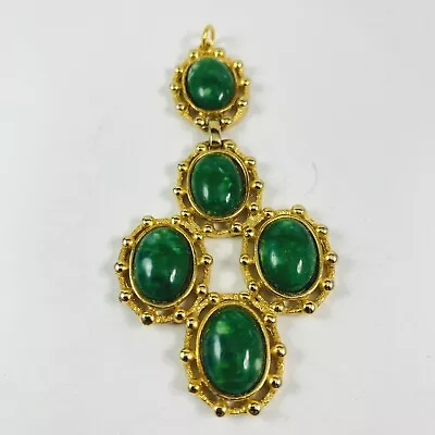 Vintage Faux Green Jade Glass Cabochons Gold Tone Pendant  • $19.99