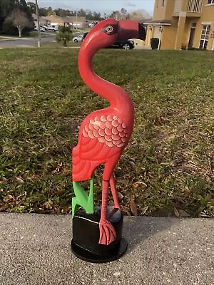 20” Flamingo 🦩 Hand Carved Wood Tropical Sculpture Bird Decor • $25