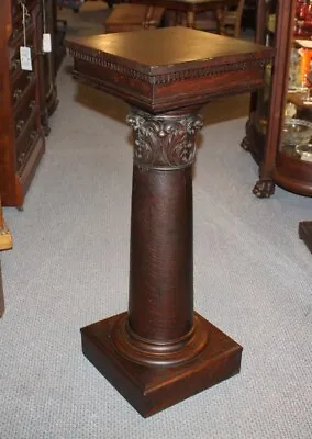 Antique Oak Carved Pedestal - Tall And Sturdy - Square Top - 16  X 16  • $3250