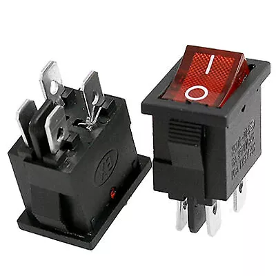 3x DPST ON/OFF KCD1-104N 4pin Rocker Switch 6A/250V 10A/125V Red Light • $9.44