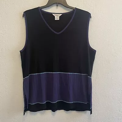 EXCLUSIVELY MISOOK Black Purple Trim Sleeveless Knit V-Neck Top Pullover 3X • $55