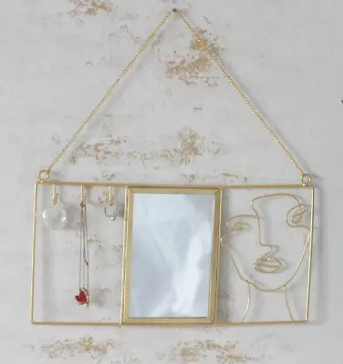 Wall Jewellery Holder Mirror Display Storage Novelty Holder Hooks Gold Art Gift • £12.99