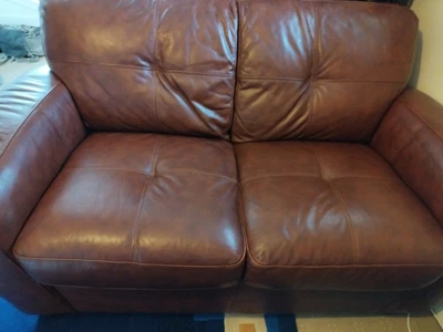  Brown Leather Two Seater Sofa  Brought From Tesco • £80