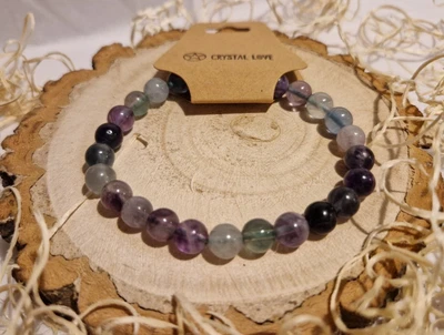 £8.50 • Buy Rainbow Fluorite Bead Bracelet Crystal Jewellery Healing Minerals Chakra...
