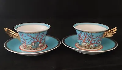 Rosenthal Versace Les Tresors De La Mer Set Of 2 Tea Cups & Saucer (def) (D0590) • $140