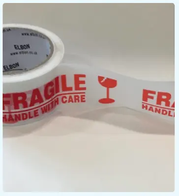 FRAGILE HANDLE WITH CARE PACKAGING ADHESIVE TAPE ROLLS 48MM X 66M 40 MICRON • £0.99