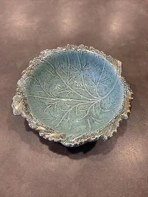  California Original USA Pottery Turquoise Cabbage Leaf Gold Bowl Green #741 • $20
