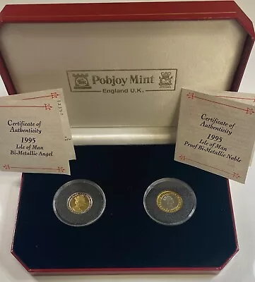 1995 (2) Coin Set Isle Of Man: Angel & Noble Proof Bi-Metallic Gold & Platinum  • $1029.94