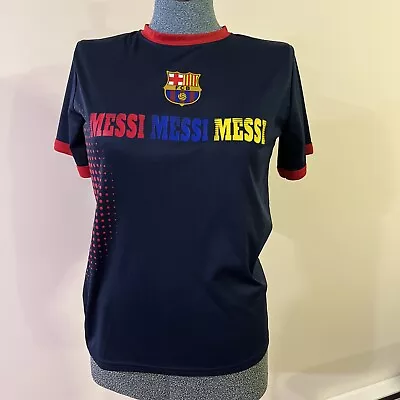 HKY Sportswear Shirt Youth Sz L FC Barcelona Messi Messi Messi Blue Short Sleeve • $19.99