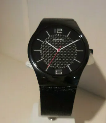 BERING Men's Quartz Watch Stainless Steel Ceramic Mesh Black 32039-449 NWT $269 • $74.98