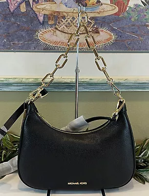 Michael Kors Cora Large Pouchette Chain Shoulder Bag Crossbody Mk Black Leather • $107.99