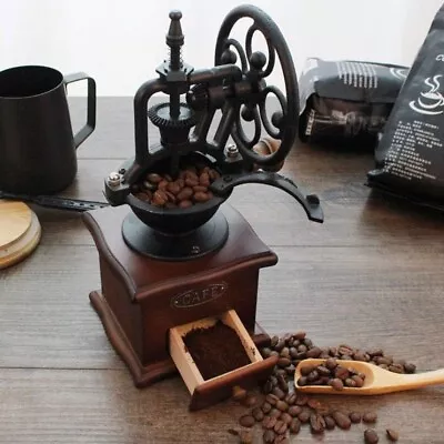 Manual Coffee Grinder Antique Cast Iron Hand Crank Coffee Mill W/ Grind Vintage! • $59.99