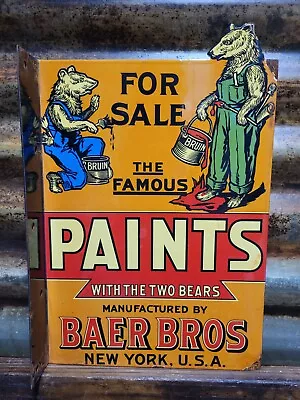Vintage Baer Bros Paint Porcelain Sign Bruin Flange Advertising Hardware Store • $305.33