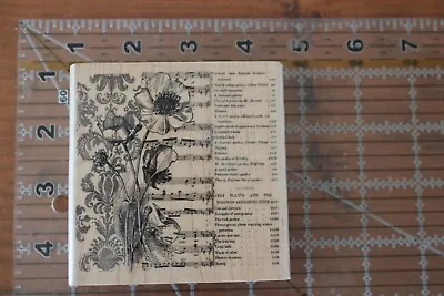 PENNY BLACK Wood Rubber Stamp MIXED MEDIA Music Sheet Words Flower Collage F • $7