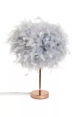 Brand New Habitat Grey & Rose Gold Feathered Table Lamp Feather Boxed • £1.20