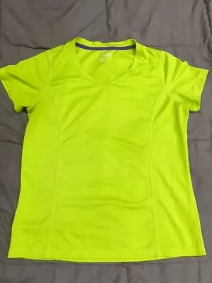 MADE FOR LIFE Top Womens Medium Quick-Dri Neon Green SS V-Neck Active Wear • $7.99