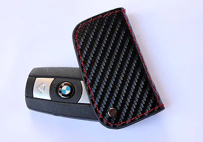 Genuime Carbon Fiber Leather Smart Remote Start Key Fob Holder For BMW • $9.95