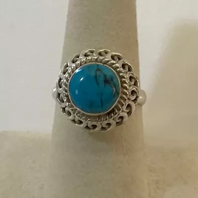 VTG Sterling Silver Bezel-Set Turquoise Ring • $65
