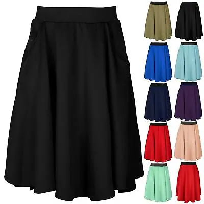 £7.99 • Buy Women Ladies Side Pocket High Low Dip Hem Knee Length Swing Midi Skater Skirt