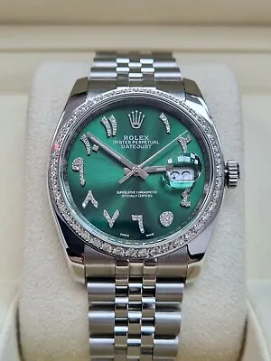 Rolex Datejust 36 Green Diamond Arabic Dial Diamond Bezel 2010 Box&Papers • £8750