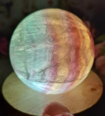 High Quality Pastel Rainbow Fluorite Crystal Orb 6.6cm 372g & USB Light Stand  • £38