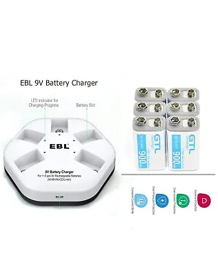 £11.99 • Buy EBL 5-Slot USB Fast Battery Charger For 9V 900mAh Li-ion Rechargeable Battery