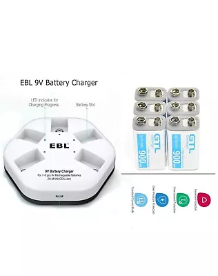 EBL 5-Slot USB Fast Battery Charger For 9V 900mAh Li-ion Rechargeable Battery • £8.89