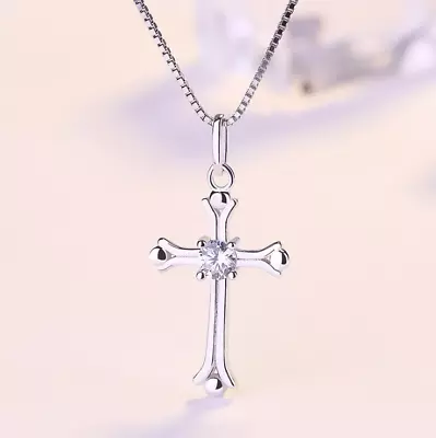 $12.95 • Buy Women's 925 Sterling Silver Cross Crucifix Crystal Pendant Necklace 18  Chain S2