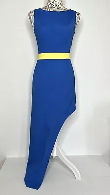 Elle Zeitoune Size 6 Women's Designer Dress Blue Yellow Asymmetric High Low Maxi • $34.99