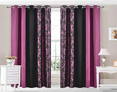 Eyelet Ring Top Curtains Damask 3 Tone Fully Lined Purple • £6.99