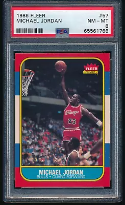 1986 Fleer Basketball #57 Michael Jordan Rookie Card Chicago Bulls PSA 8 NM-MT • $6499.99