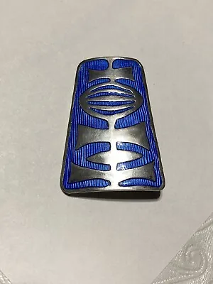 Norway O F Hjortdahl Abstract Pin Brooch 925S Modernist Blue Enamel Guilloche • $125