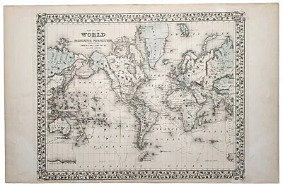 Original Antique S. AUGUSTUS MITCHELL Map 1871 World On The Mercator Projection • $60