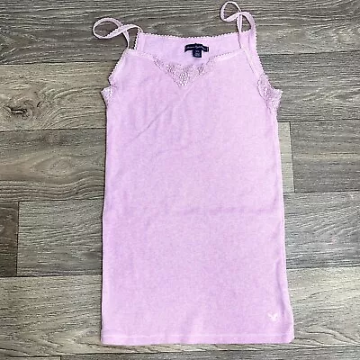 Vintage Y2K 2010 American Eagle Pink Ribbed Lace Cami Tank Top M • $15