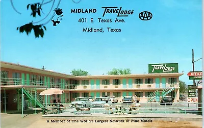 Midland Texas Vintage Postcard Bright Pink Travel Lodge Motel Exterior G9 • $6.99