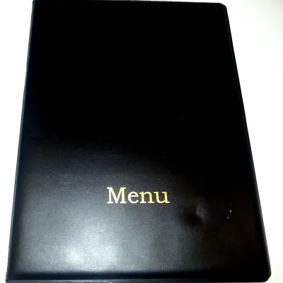 QTY 1(ONE)A4 MENU COVER/FOLDER IN BLACK LEATHER LOOK PVC-new Menu Print/position • £6.80