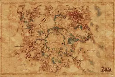 $13.99 • Buy Zelda Breath Of The Wild Hyrule Map 24x36 Poster Nintendo Video Games Fun Gift!!