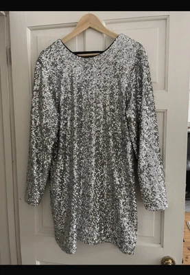 £79 • Buy & Other Stories Silver Sequin Mini Dress Size EU 42 UK 12/14