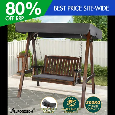 ALFORDSON Swing Chair Outdoor Furniture Wooden Garden Patio Canopy Charcoal • $259.95