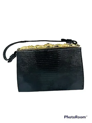 Vintage Purse Small Handbag Black Crocodile Pattern Gem Bead Chained Coin Purse • $19.99